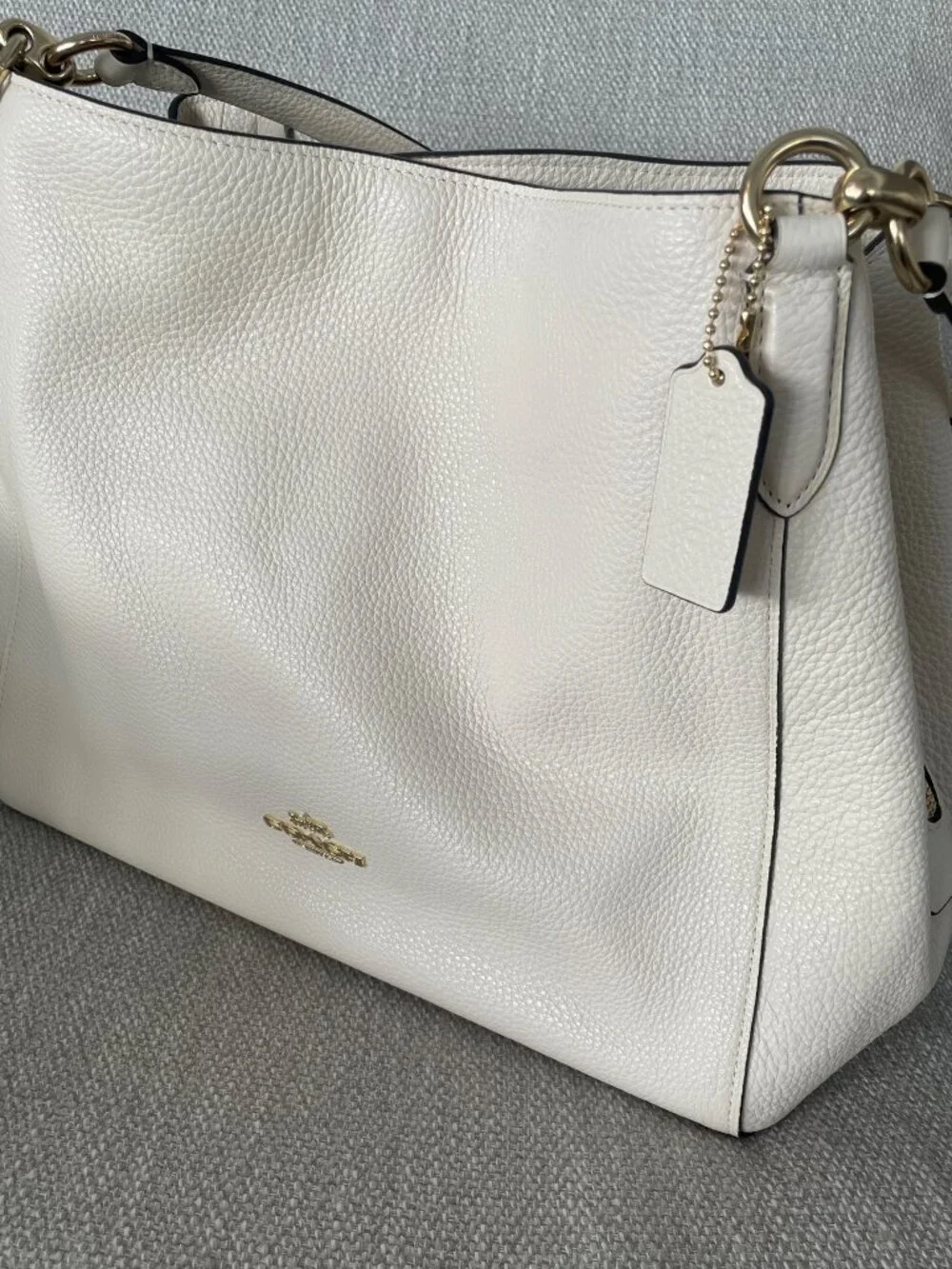 Coach Ivory Leather Hallie Shoulder Bag Gold Hardware Dual Straps